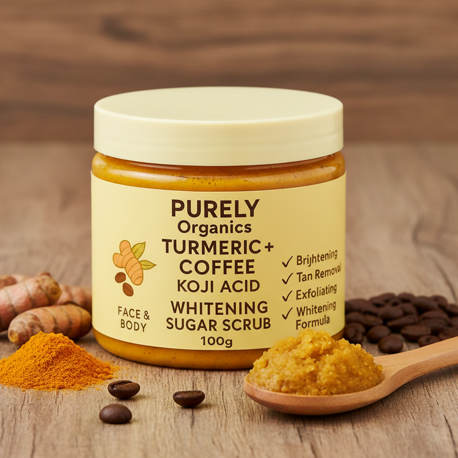 Purely Organics Turmeric + Coffee Kojic Acid Whitening Sugar Scrub (100g)