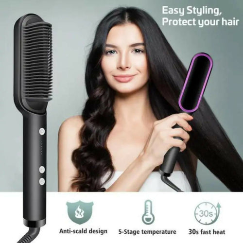 909 Hair Straightener Brush | 6 Heating Modes Electric Hair Straightener Comb (Random Color)
