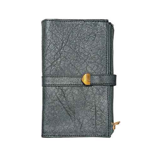Ruvee gray leather wallet for women – neutral-toned clutch with modern style