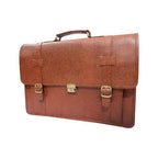Side view of Harvard brown leather bag showing structured and durable build