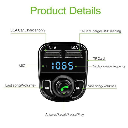 X8 Multifunctional Car MP3 Player 3.1A Wireless FM Transmitter