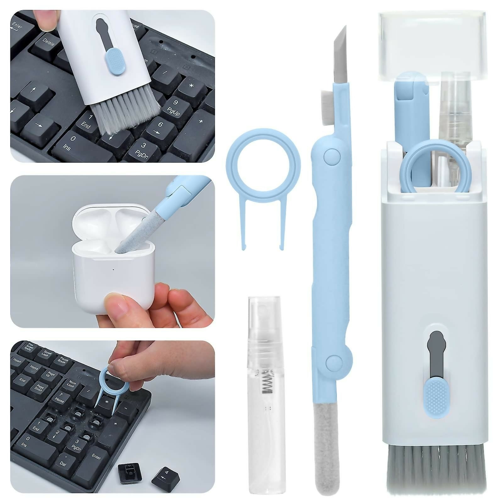 7 in 1 Computer Keyboard Cleaner Brush Kit – Multi-Function Earphone Cleaning Pen & Keycap Puller Tool Set