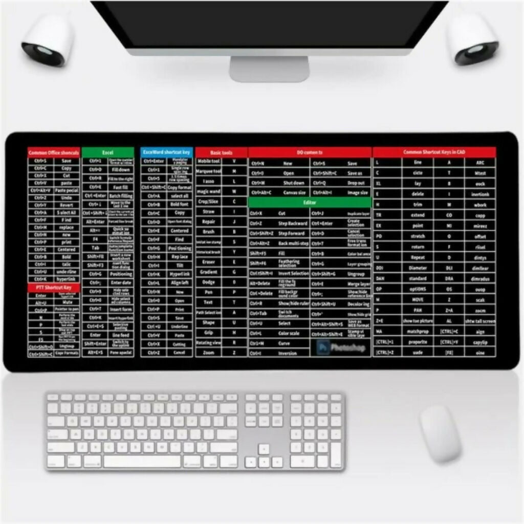 Shortcut Keyboard Mat 30×80cm, Anti-Slip, Office & Gaming Desk Pad