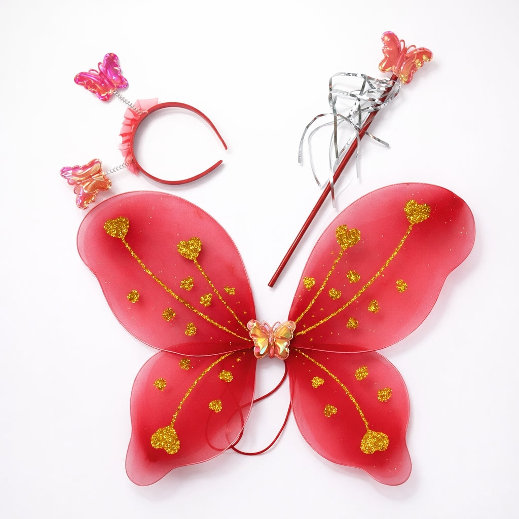 Headband and Magic Wand, Fairy Costume Set with Wings for Kids