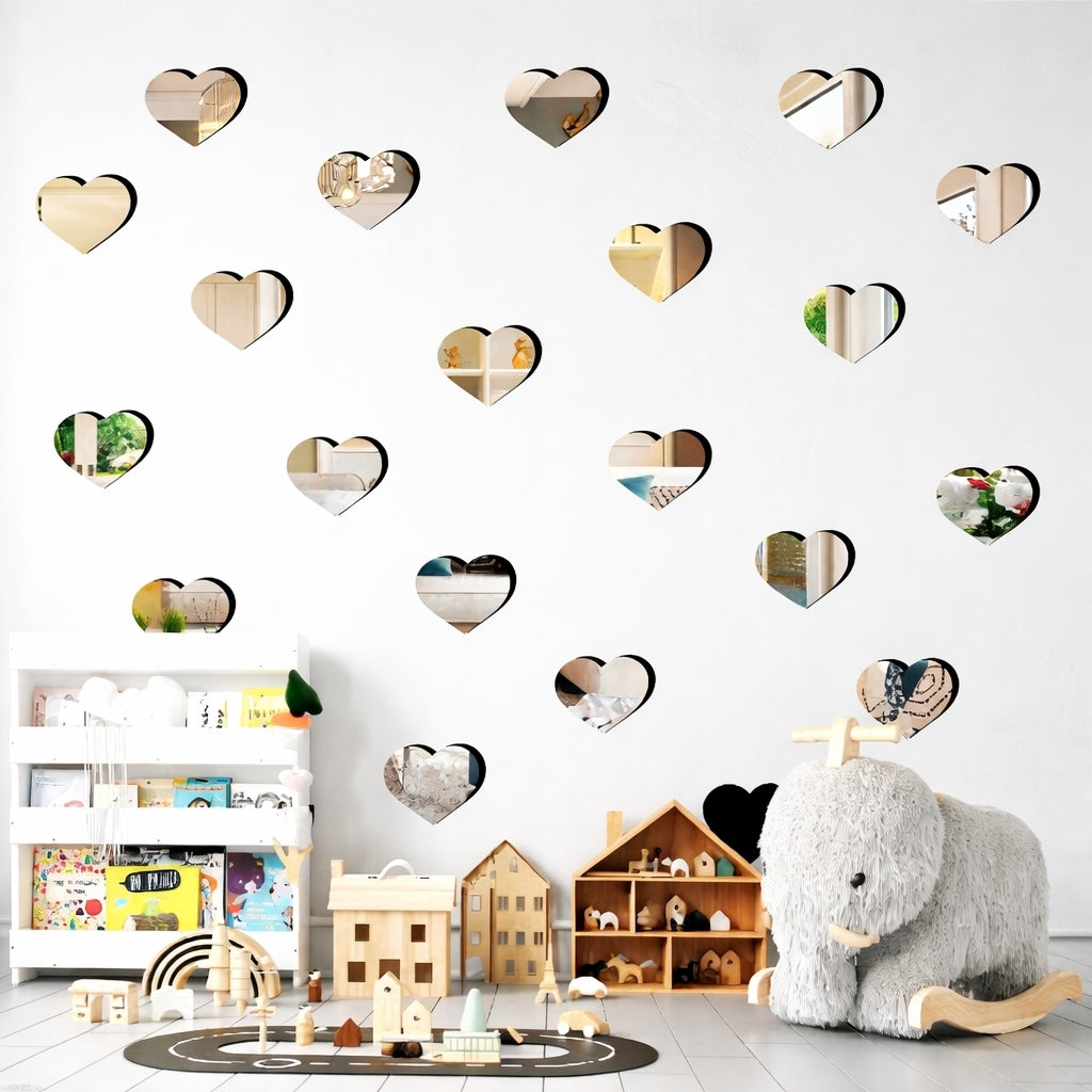 Heart Shape Acrylic Mirror Wall Stickers 1.5 Inch Decorative Pack