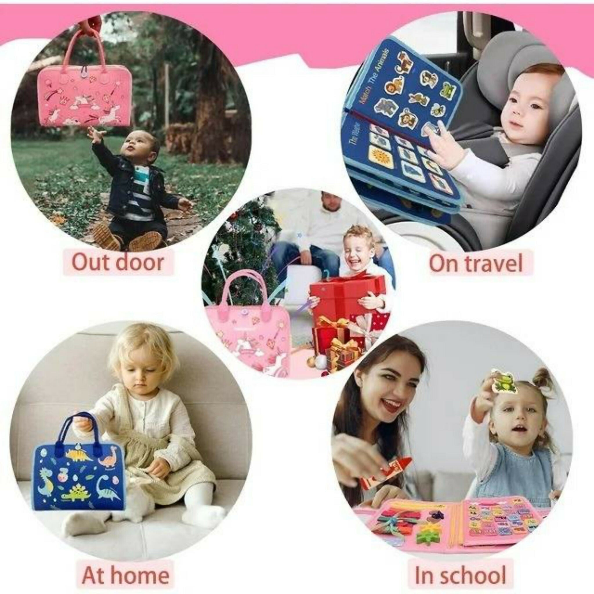 Reusable Montessori Busy Book for Toddlers | 4-Page Educational Activity Book with Stickers & Flashcards