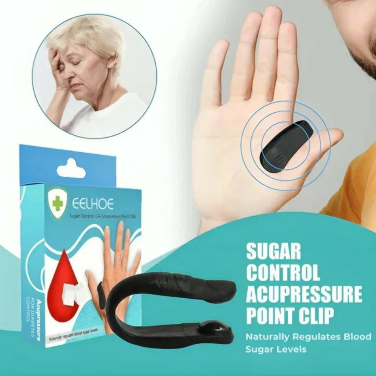 Sugar Control LI4 Acupressure Hand Clip | Stress & Migraine Relief | Random Color