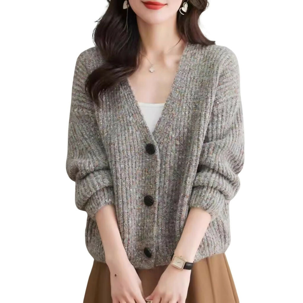 Jacket, Colorful Spotted Yarn Knitted, loose & casual, women’s winter wear