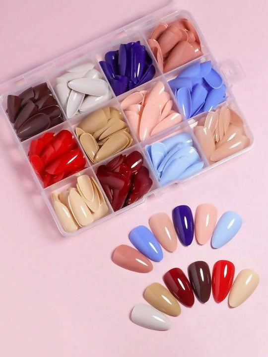 Reusable Fake Nails with Box – Beautiful Variety of Colors | Best Fake Nails For Girls ( Random Color Nails) – Pack Of 144