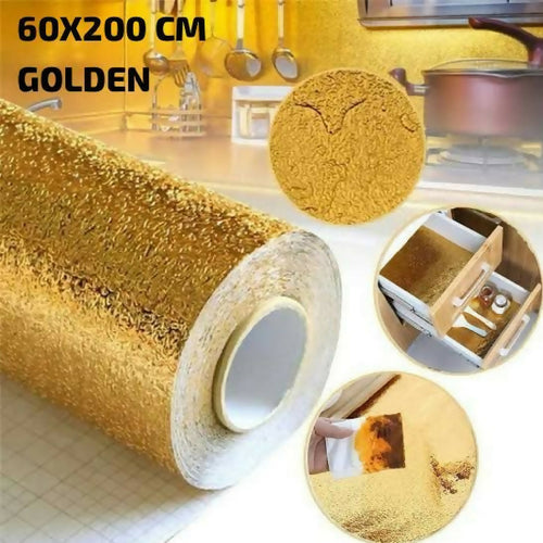60 By 200 CM Size Foil Sheet Golden Aluminium Foil Aluminium Foil Sticker Aluminium Foil Sheet Kitchen Waterproof Self-Adhesive Golden