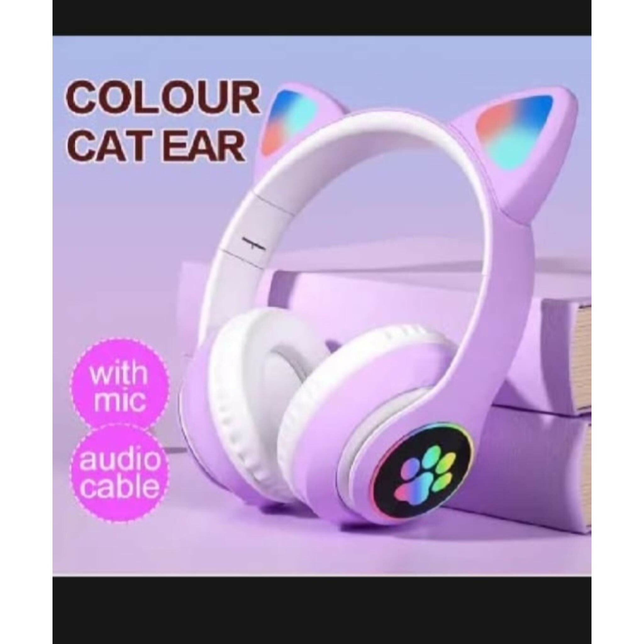 Cat Ear Wireless Bluetooth Headphones with RGB LED Lights & Built-in Mic – Stereo Bass Sound, Bluetooth & AUX Mode, Adjustable Over-Ear Headset for Kids, Teens & Girls