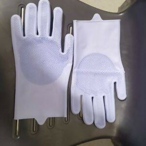 Silicone Dishwashing & Cleaning Pair Gloves – Reusable Heat Resistant Scrubber Gloves for Kitchen, Bathroom & Household Cleaning | Random Color