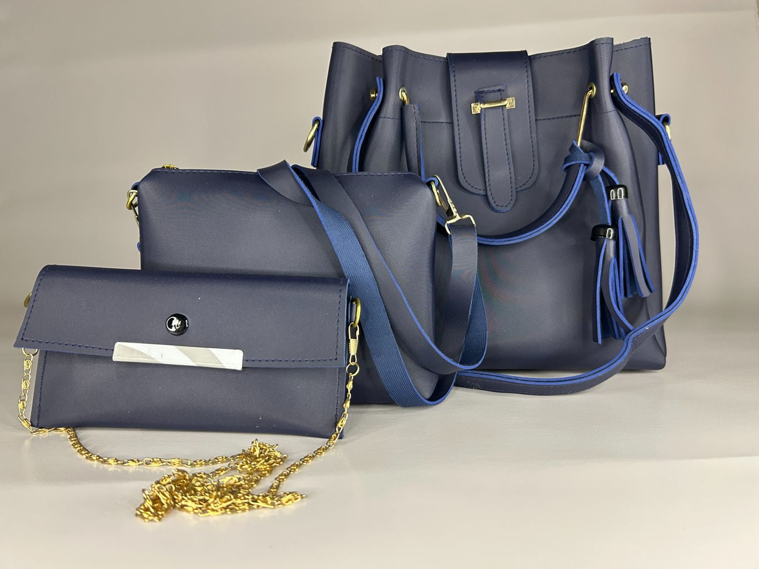 3-in-1 Premium Handbag Set with Stoles & Accessories - Dard Blue