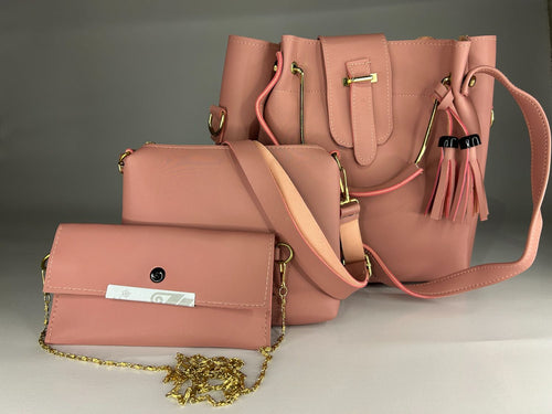 3-in-1 Premium Handbag Set with Stoles & Accessories - Pink