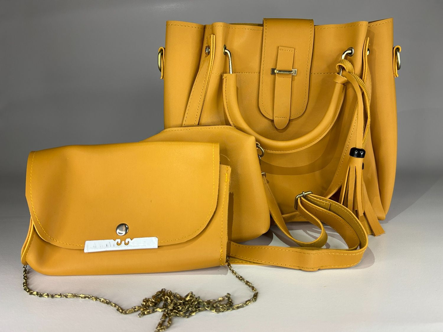 3-in-1 Premium Handbag Set with Stoles & Accessories - Honey Orange