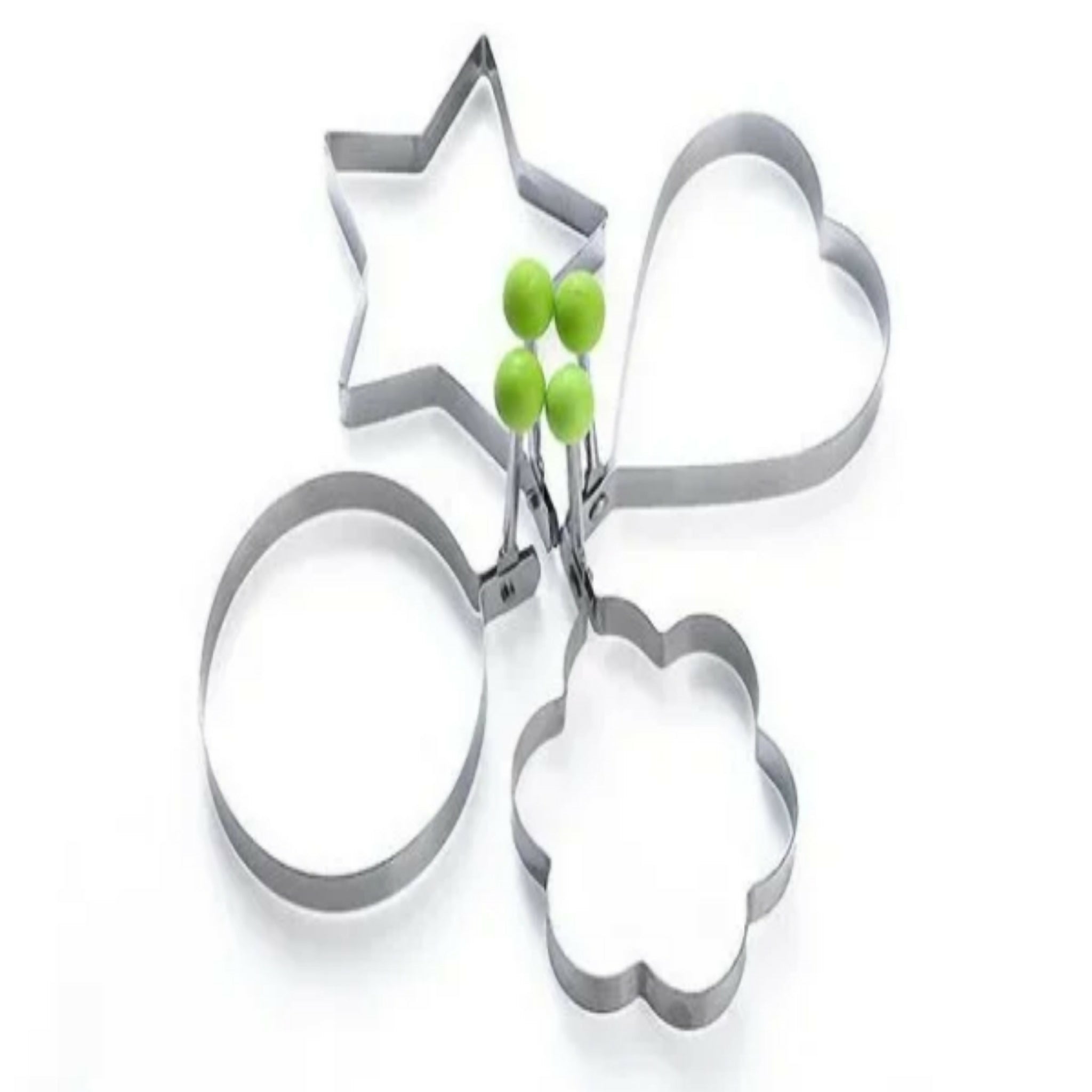 Pack of 4 Egg Pancake Shapers – Stainless Steel Star, Heart, Round & Flower Egg Moulds