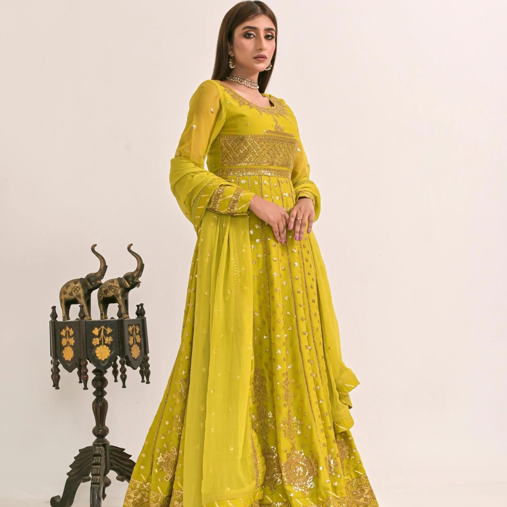 Dress Set, Chiffon Dupatta & Twisted Silk Trouser, for Women