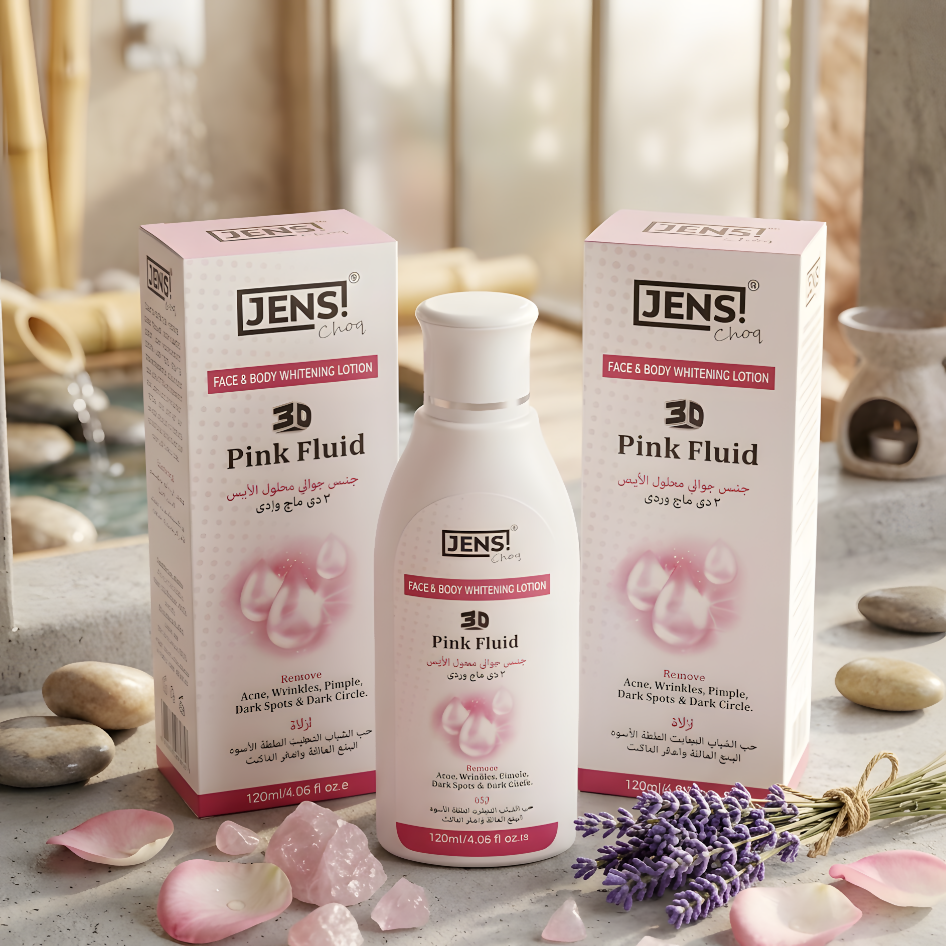 Jens Choy 3D Pink Fluid Face And Body Whitening Lotion Deep Moisturizing Brightening Formula For Radiant Silky Skin Glow 120ml