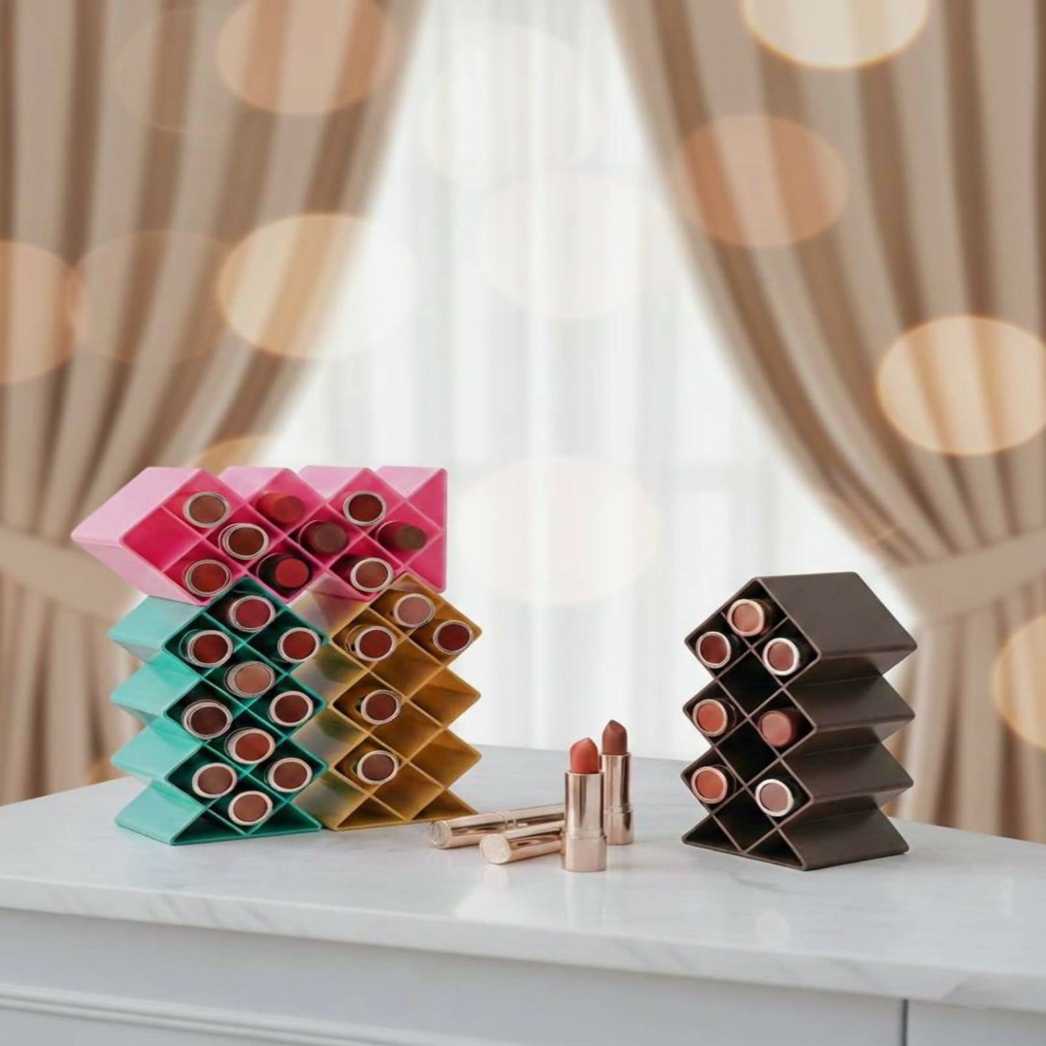10 Grid Lipstick Organizer with Storage Box – Makeup & Cosmetic Holder | Random Color