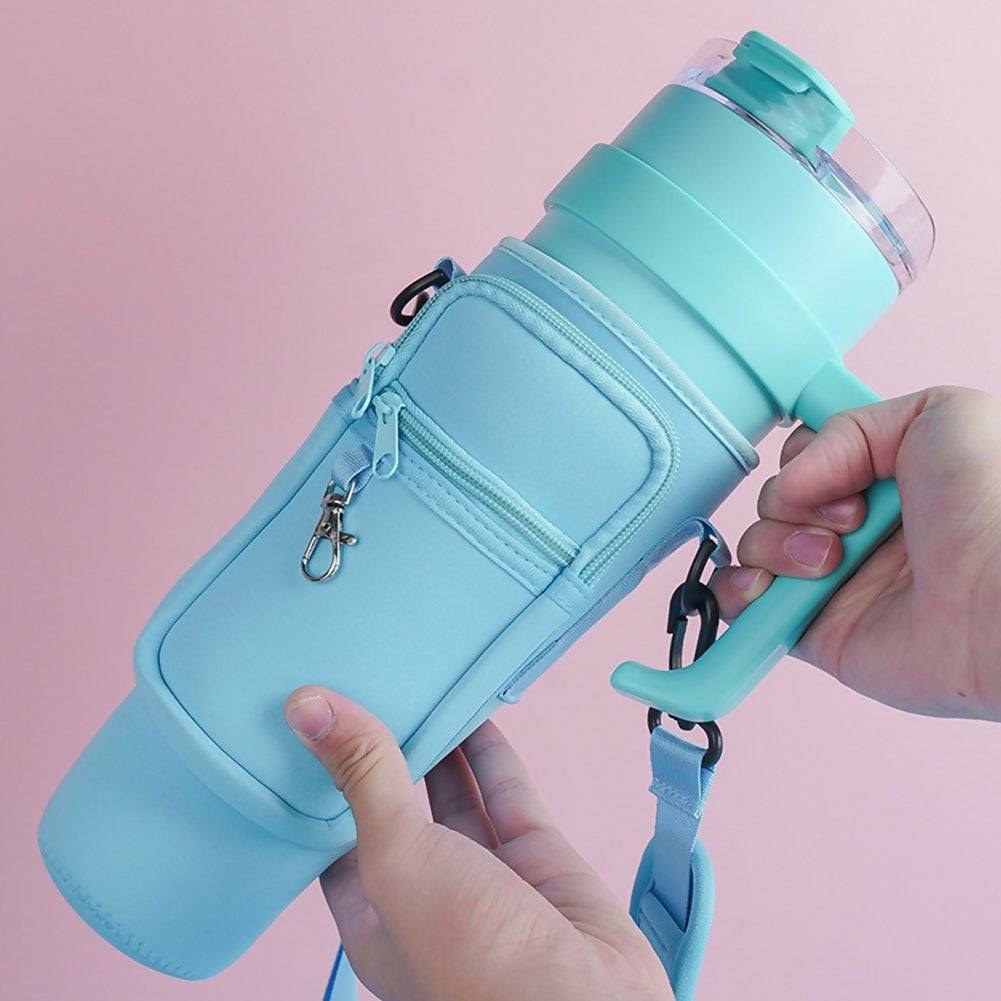 Water Bottle Carrier Bag with Phone Pocket for Stanley Quencher Cup with Handle Water Bottle Holder Pouch – For 1200 ML Bottle