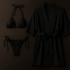 Monokini, Bikini & Sheer Robe | Free Size (Black)