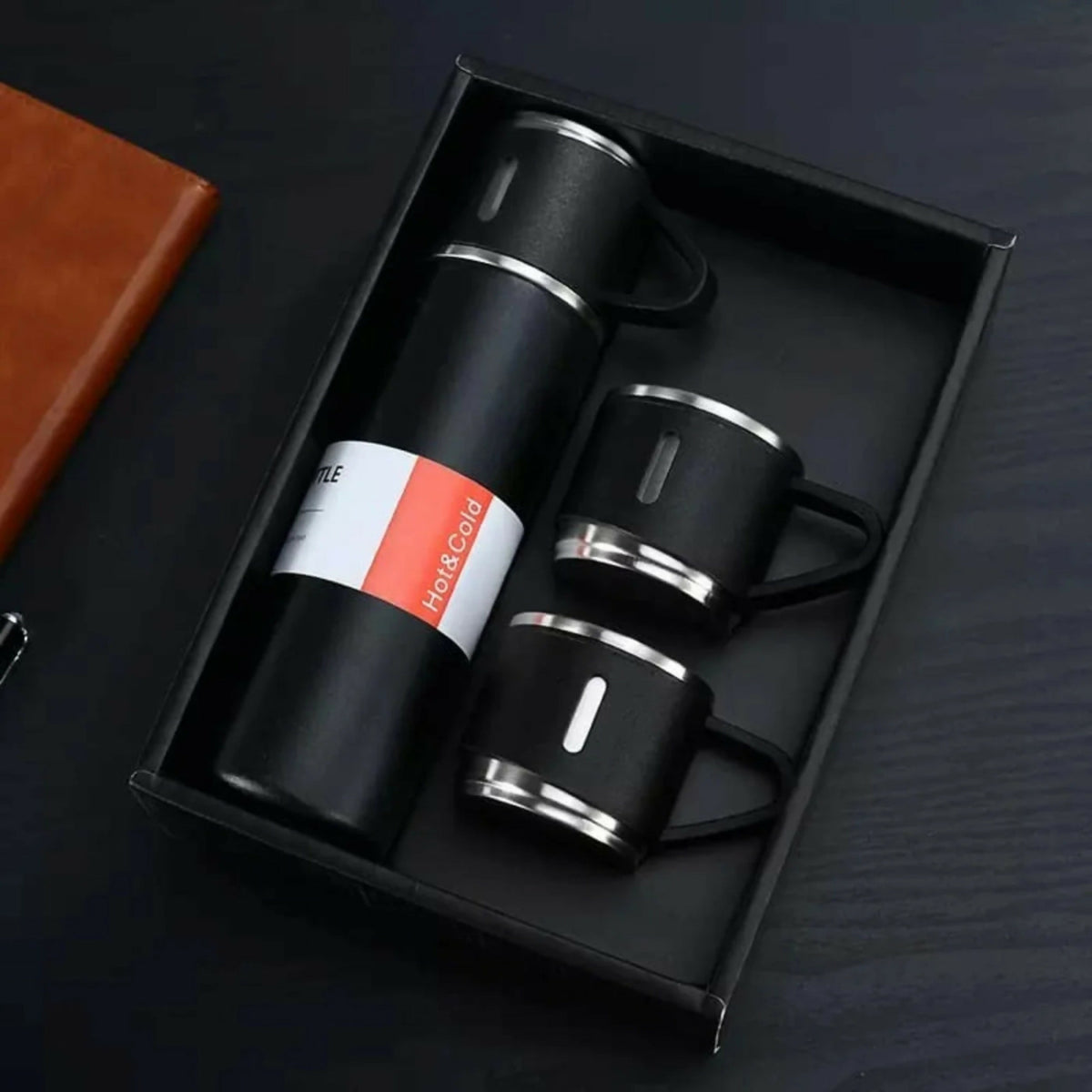 3-Cup 500ml Double-Wall Stainless Steel Vacuum Flask Set – Hot & Cold Travel Thermos