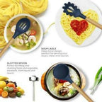 Kitchen Non toxic Spatula Set with Turner Tongs,Spoon,Brush,Whisk-Wooden Handle – Random Color