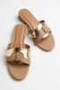 Women’s Tan & Gold Flat Sandals | Stylish Slides