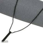 Pack of 2 Boys Bar Necklace – Stainless Steel Black Pendant Necklace