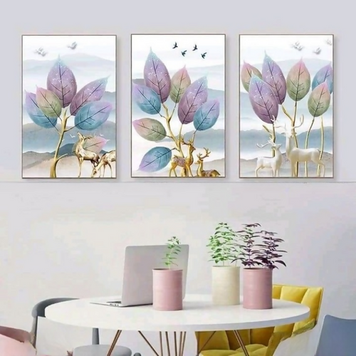 3pcs Trees Design Stickytiles Frame Providing Natural Artistic Pattern Elegant Look Durable Quality - 12*16