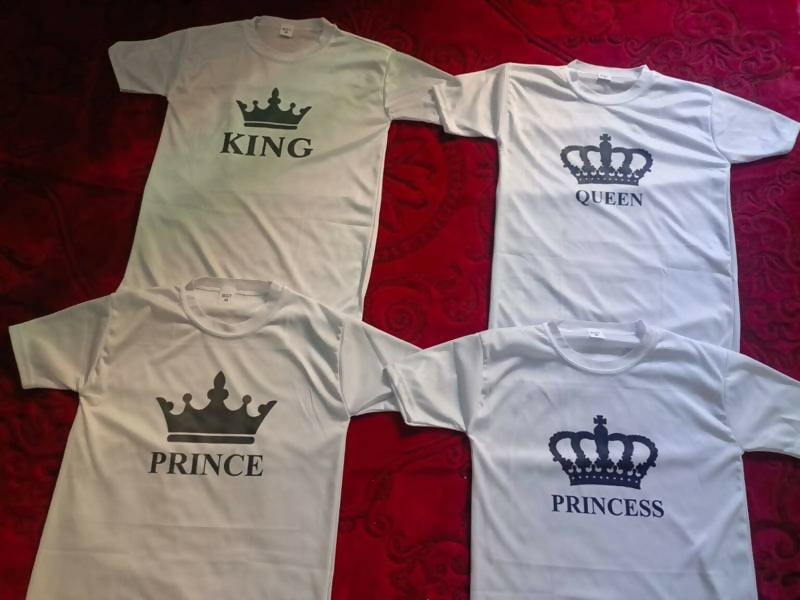 Combo Of King, Queen, Prince & Princes Style White T-Shirt with Cute Design