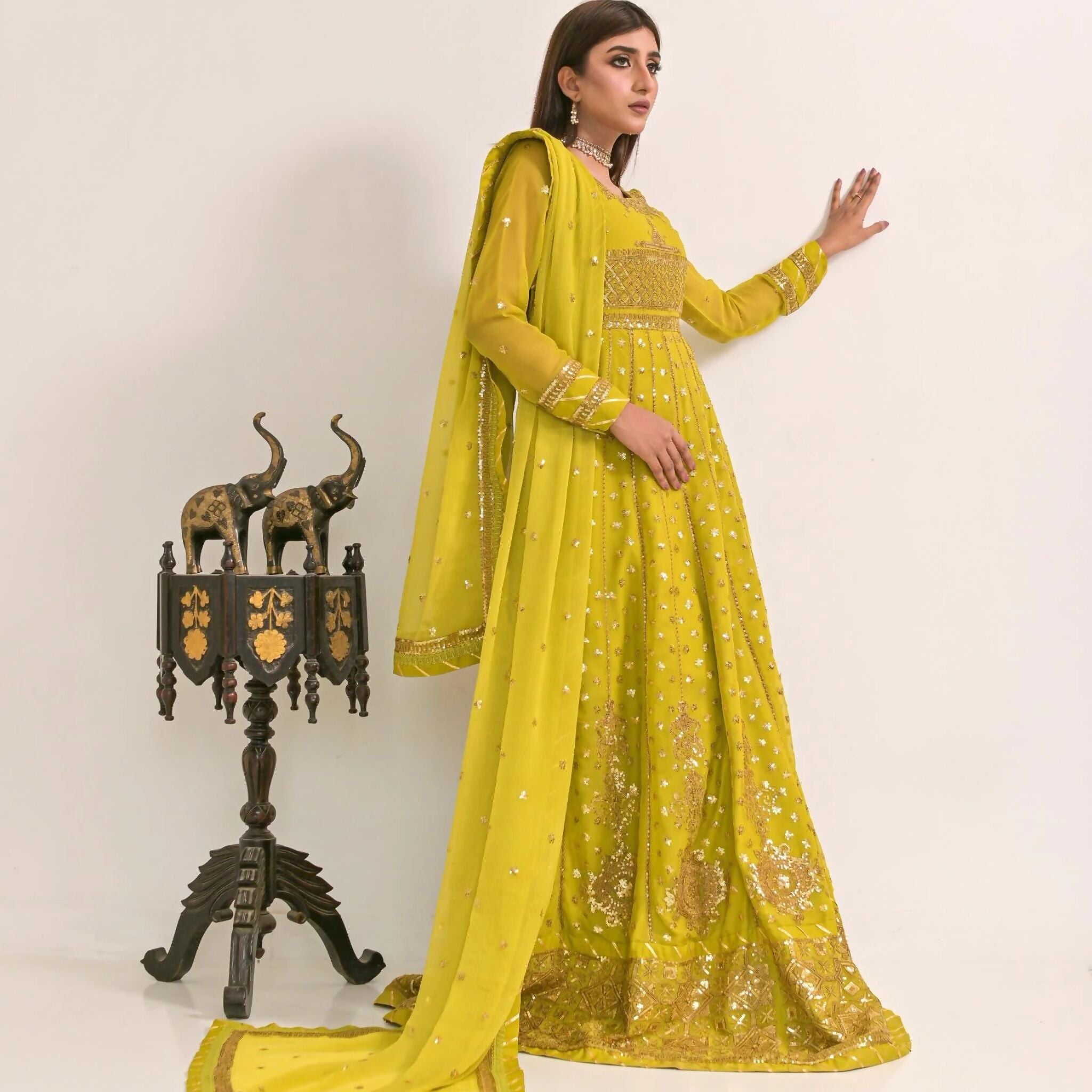 Dress Set, Chiffon Dupatta & Twisted Silk Trouser, for Women