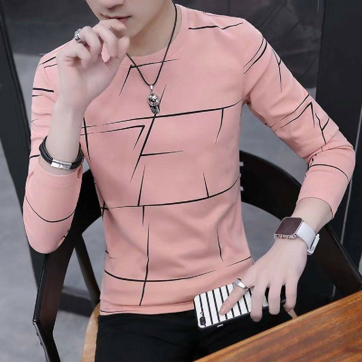 Men’s Pink Cotton Full Sleeve T-Shirt