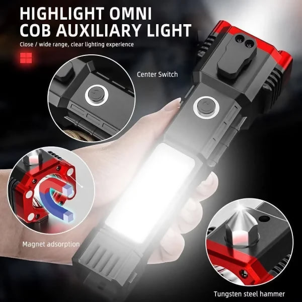 Multi-functional LED Flashlight ,torch ( Rechargeable ) with box (random Color)