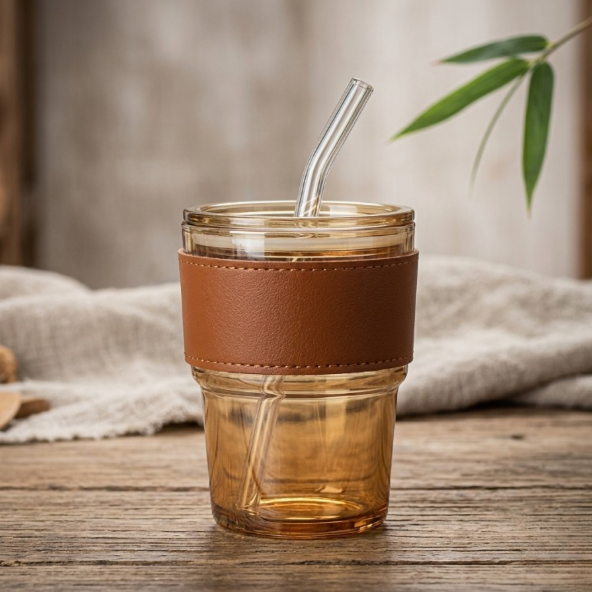 Premium Amber Glass Coffee Tumbler
