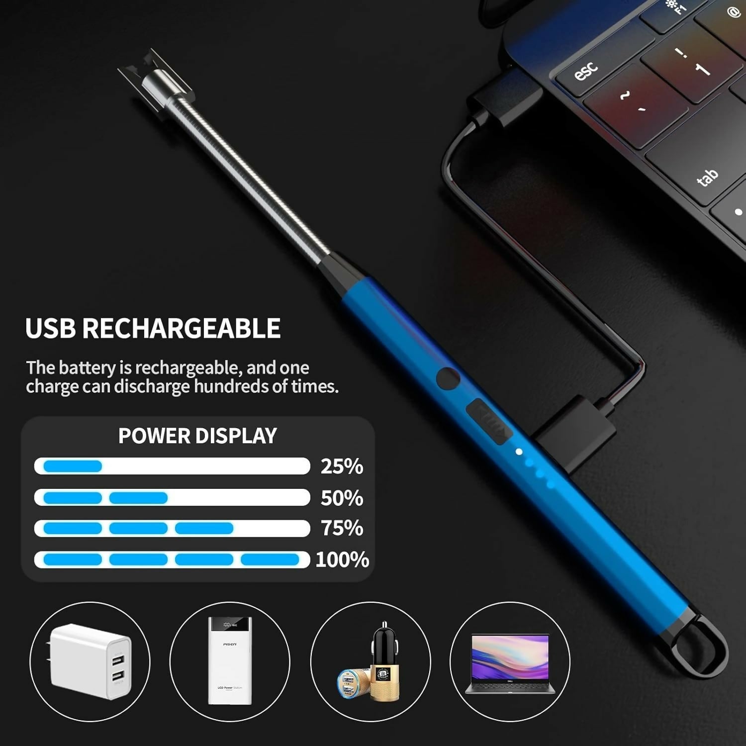 360° Outdoor Kitchen USB Rechargeable Arc Lighter – Flexible Neck, Safety Lock, Windproof & Eco-Friendly Design- Random color