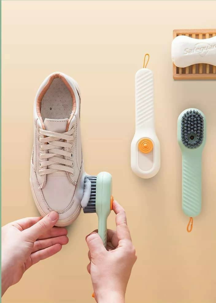 Multifunctional Shoe Brush with Liquid Box, Household Soft Fur Liquid Cleaning Shoe Brush, Long Handle Shoe Brush Press Type Automatic Liquid Shoe Brush