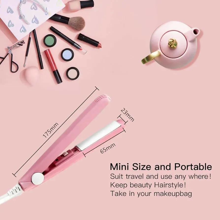 2-in-1 Mini Hair Straightener & Curler – Portable Thermostatic Ceramic Flat Iron for Dry & Wet Hair Styling - Random Color