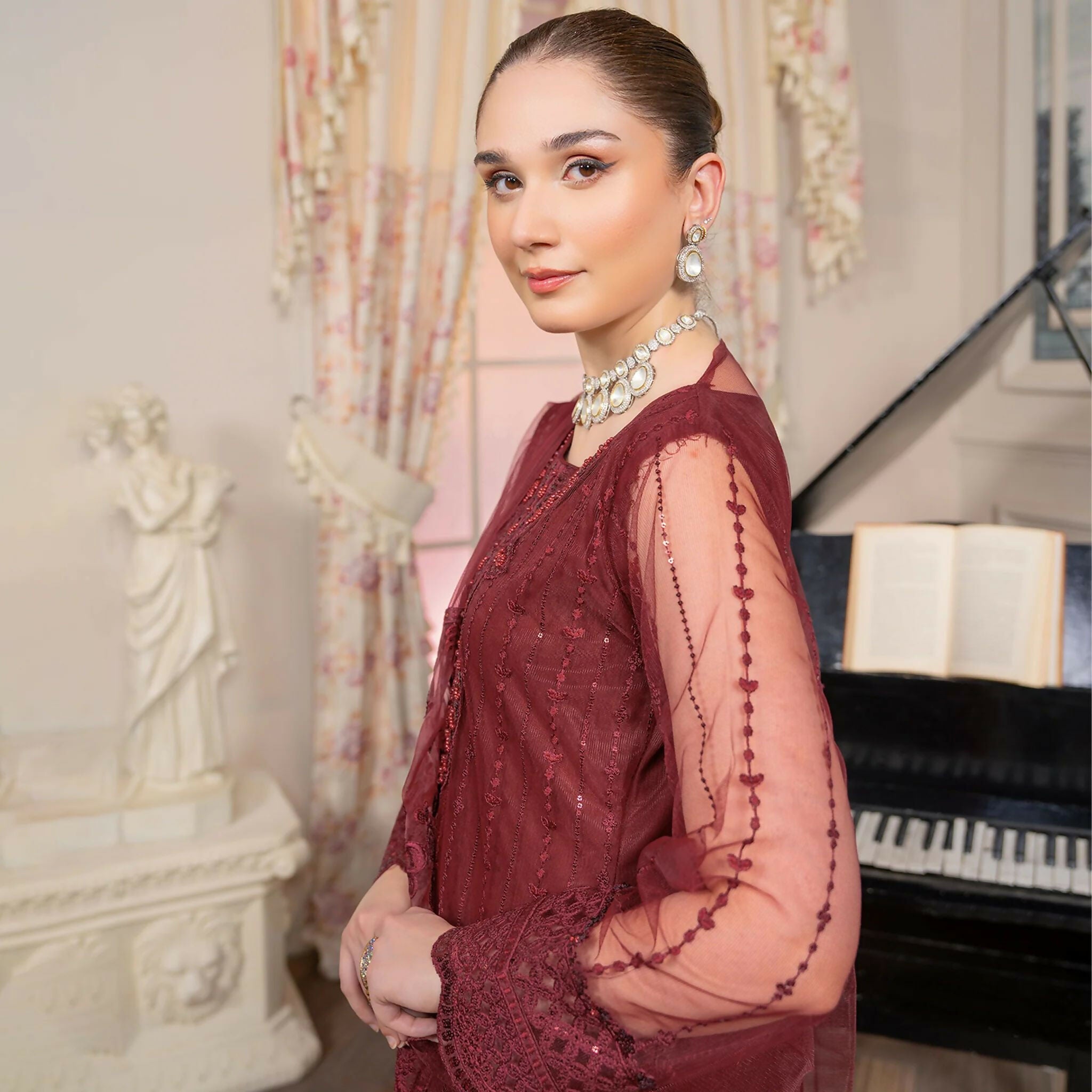 Semi-Stitched Shirt with Embroidered Adda Work