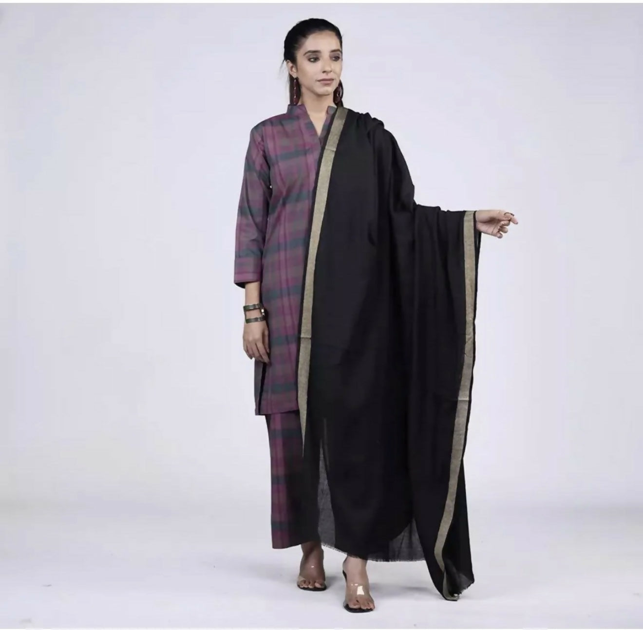 Pashmina Shawl Golden Zari Border For Women