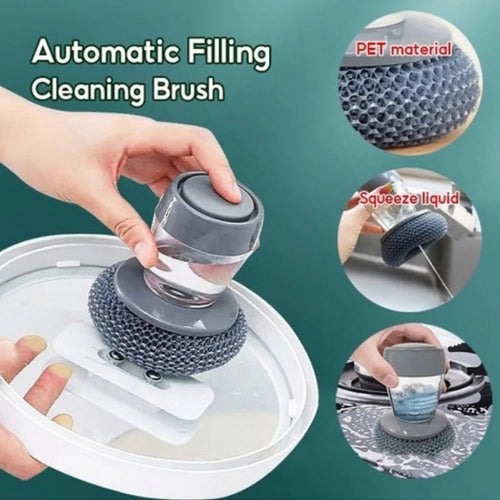 Kitchen Soap Dispensing Palm Brush Non Scratch Dish Scrubber