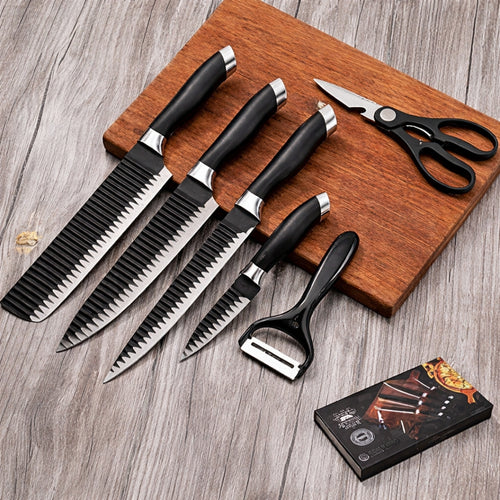 Kitchen Knife, Stainless Steel Precision Blade Black -  Set 6 PCS