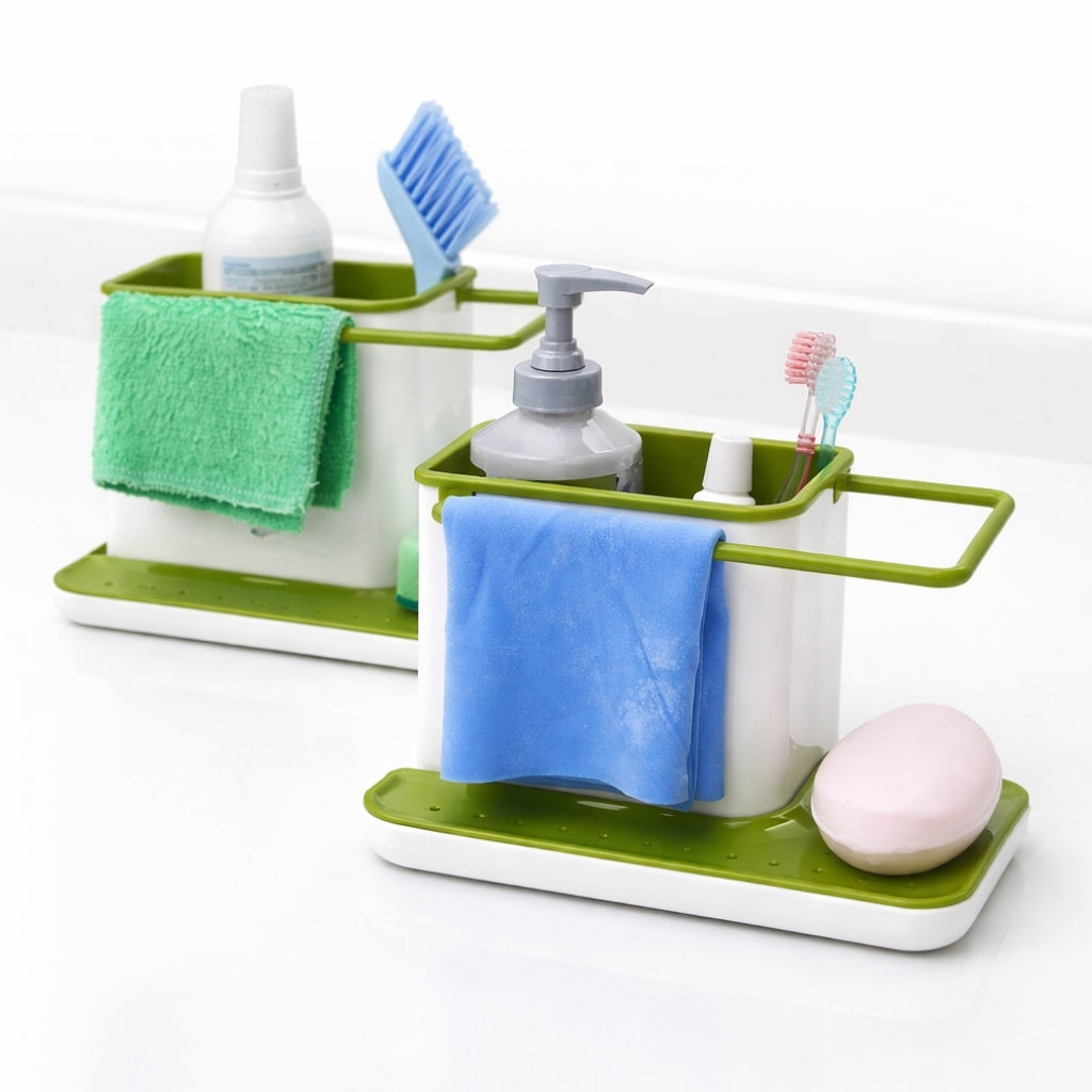 Kitchen Soap Dispenser with Sponge Holder Self Draining Sink Caddy