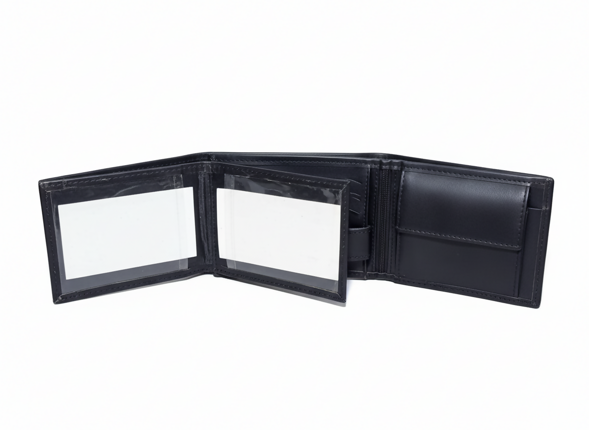 Original Cow Leather Handmade Men’s Wallet – Premium Slim Bifold Design, Available in Black, Brown & Mustard - Black