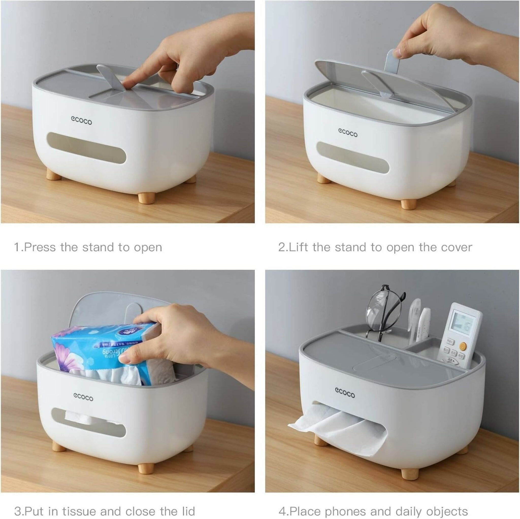 Ecoco Tissue Box With Multifunctional Storage Drawer