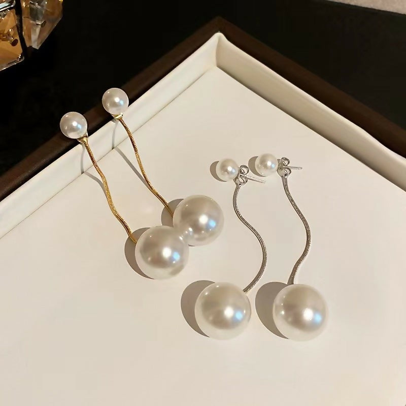 AWJ-157 Elegant Pearl Hanging Korean Earrings – Stylish, Lightweight & Trendy Fashion Jewelry for Women golden