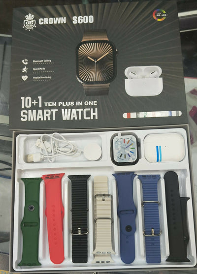 Crown S600 10+1 Ten Plus in One Smart Watch with Bluetooth Calling & Earbuds Set