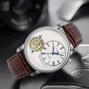 Men’s Watch Analog Leather Wrist Watch – Elegant Quartz Watch with Double Strap & 3ATM Waterproof ( Random Color )