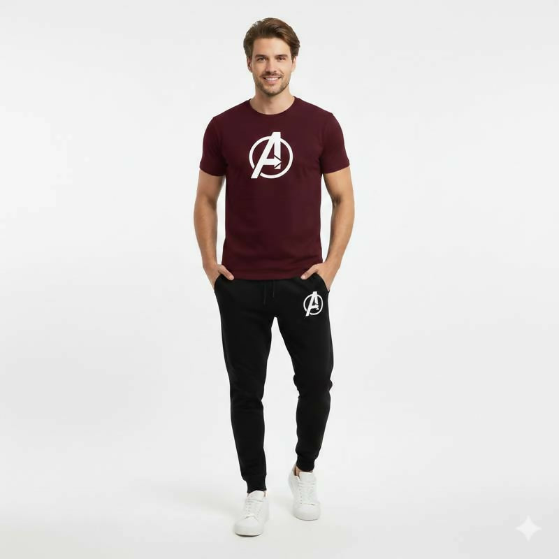 Round neck,half_sleeve casual T_Shirt with matching trouser. Trendy, comfortable aur gym, jogging aur daily wear ke Liye perfect choice _Black_Large