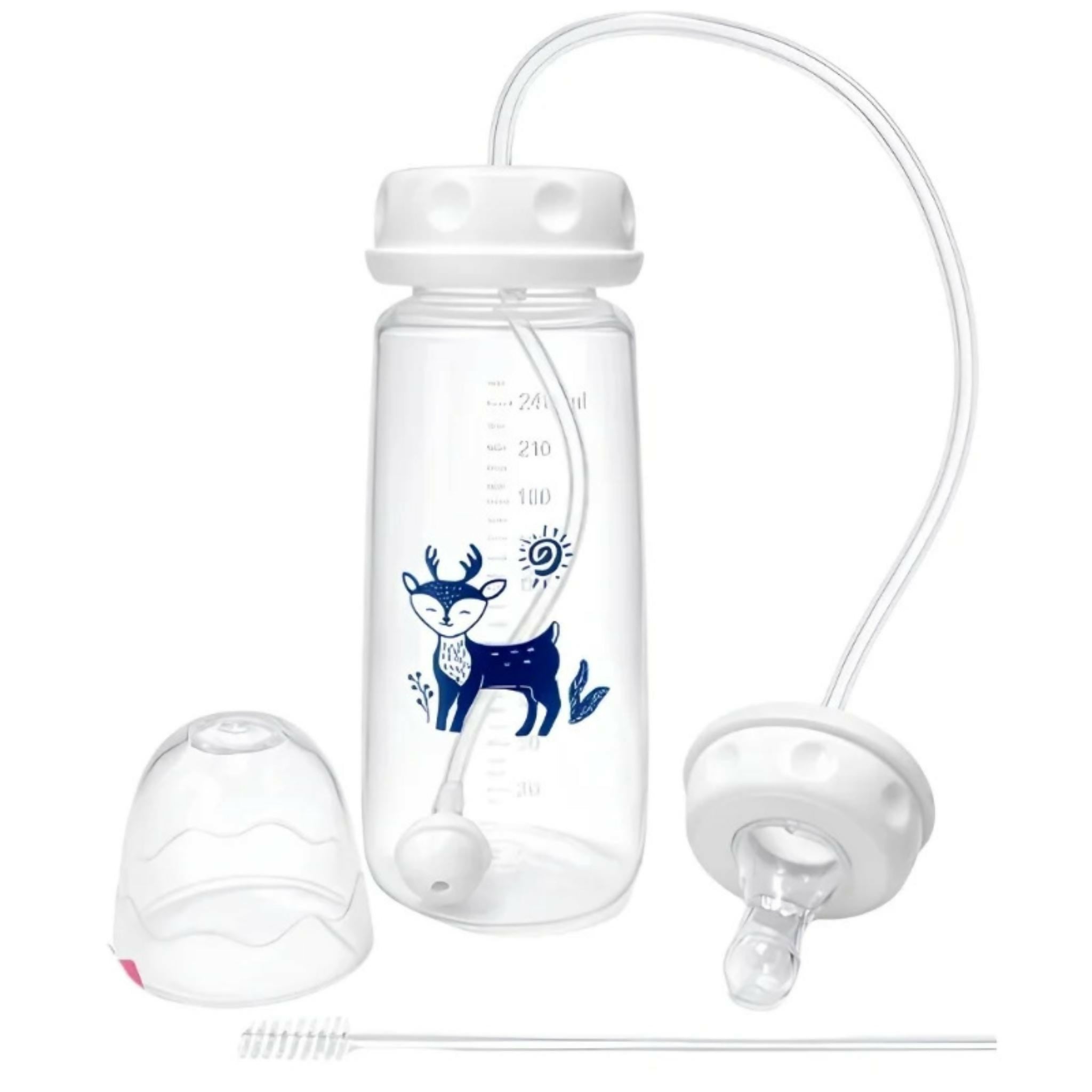 Hands-Free Baby Feeding Bottle | BPA-Free Anti-Colic Baby Milk Bottle with Silicone Straw | Leak-Proof Standard Neck Bottle |240ML